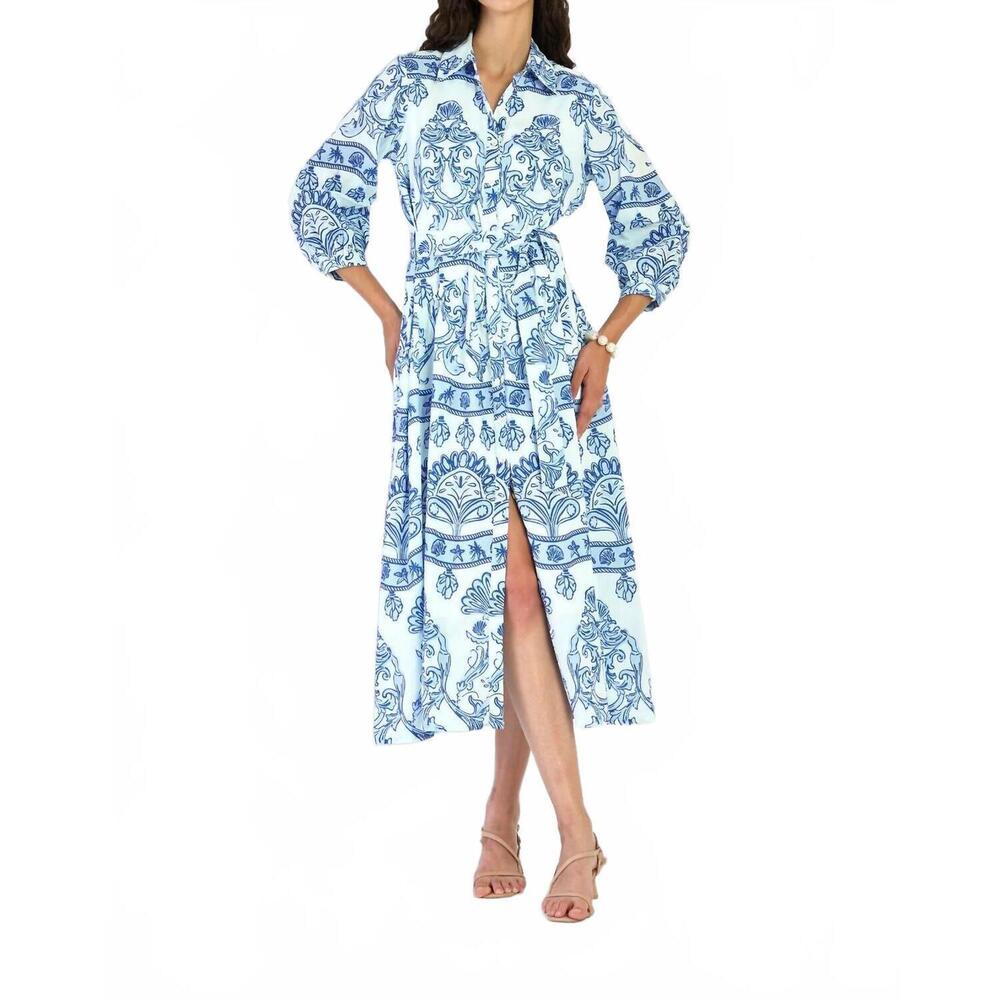 NEW BEYOND BY VERA brie shirtdress in fontana aqua